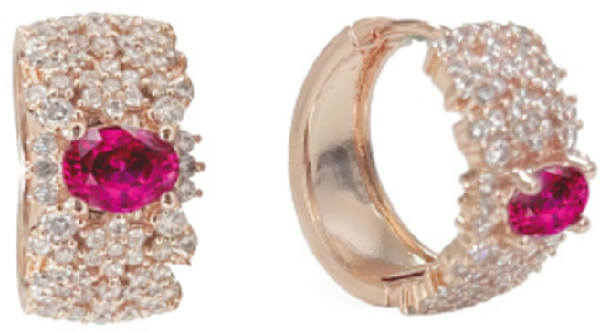 [혜성 주얼리] 샤를로트 럭셔리 풀 파베 루비 포인트 로즈골드 귀걸이