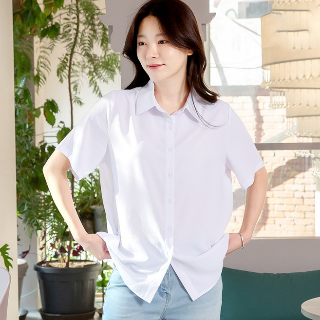 물론 여성용 여름 링클프리 데일리 반팔셔츠 블라우스