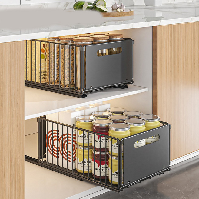 1+1 더블랙 주방 싱크대 슬라이딩 선반 수납함 트레이