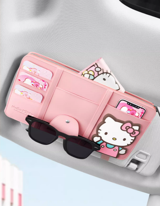 산리오 차량용 썬바이저 포켓 카드수납 선글라스 거치대, 헬로키티_핑크, 1개