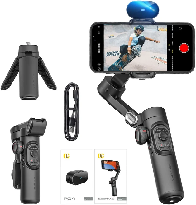 아오촨 스마트 XE AI 3축 버전 짐벌 스마트폰용 앱 없이 추적 제스처 컨트롤 (틱톡 유튜브 지원)