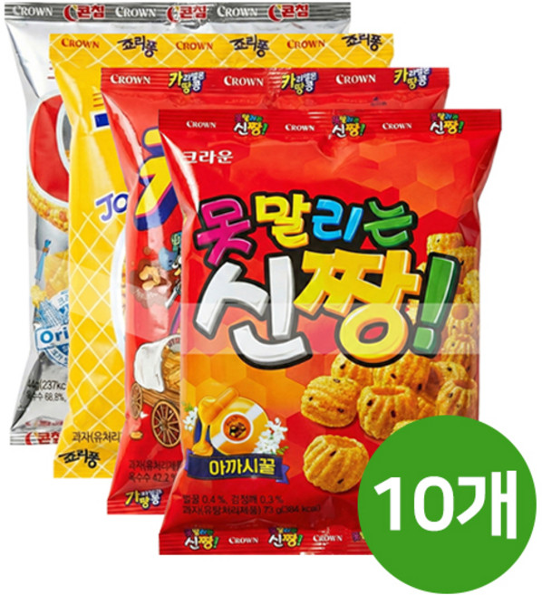 크라운 크크스낵 4번들 (신짱+카땅+죠리퐁+콘칲), 10개, 213g