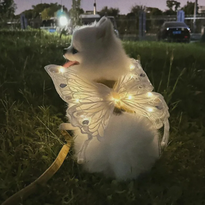 강아지 고양이 반려견 나비 날개 천사 코스튬 LED 야간 산책 안전등, 1개, 핑크