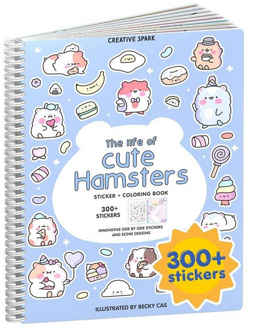 Hamster Cupkin 300개 이상의 스티커 북 귀여운 컬러링 및 스티커 액티비티 북 도로 여행 필수품 8가지 스티커 장면 어린이 공예 유아 만 2~8세 유아, Hamsters