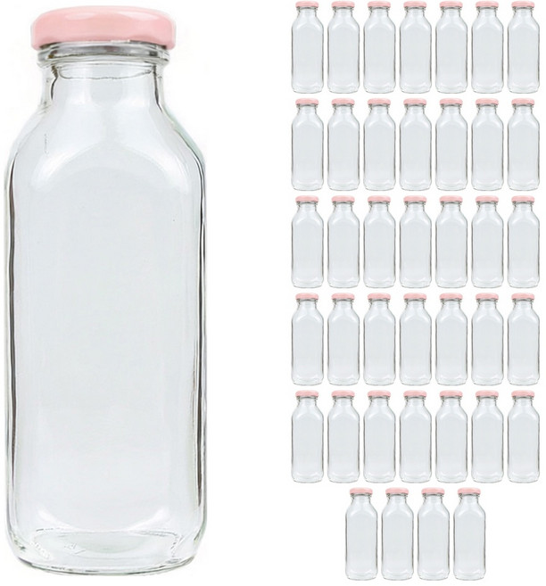 공병상회 사각음료 유리병 시리즈 + 러그캡/핑크, 40개, 300ml