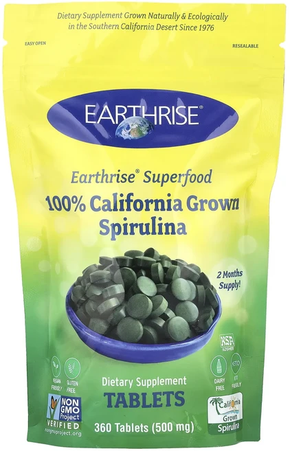 새해 첫좋은선물 Earthrise 캘리포니아에서 재배한 100% 스피룰리나 500mg 360정 제대로 할인합니다, Earthrise캘리포니아에서재배한100스피룰리나500, 1개 - 쿠팡