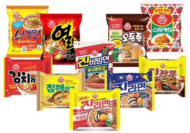 [블루존] 오뚜기 봉지라면 낱개 10종 20봉입(진라면매운맛2+진라면순한맛2+진비빔면2+진짬뽕2+열라면2+스낵면2+오동통면2+참깨라면2+김치라면2+스파게티2), 1세트