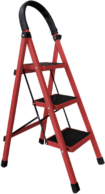 ELEANOR 紅色三層摺疊人字梯 加大踏板 安全穩固 居家清潔梯, 1個