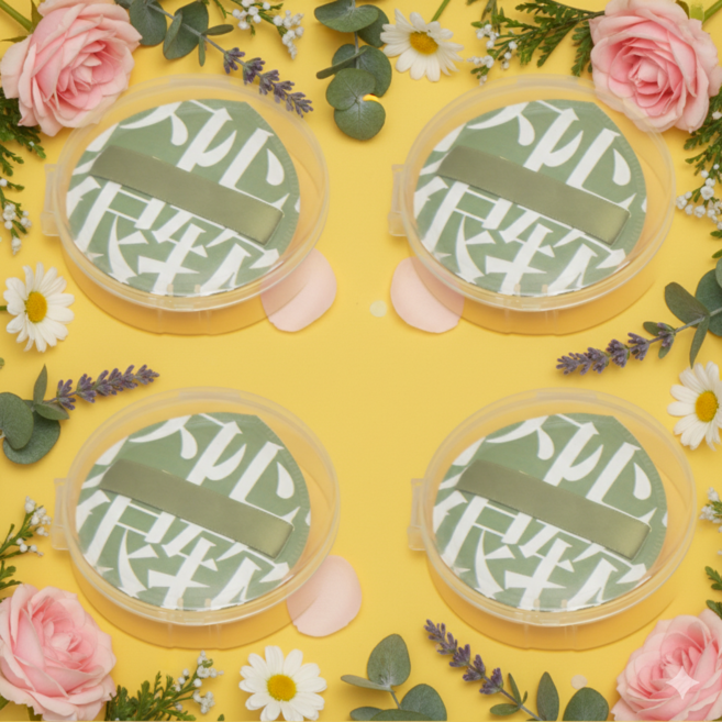 쫀쫀 대왕 XL 쿠션 퍼프 4개 케이스 세트, 그린 4개