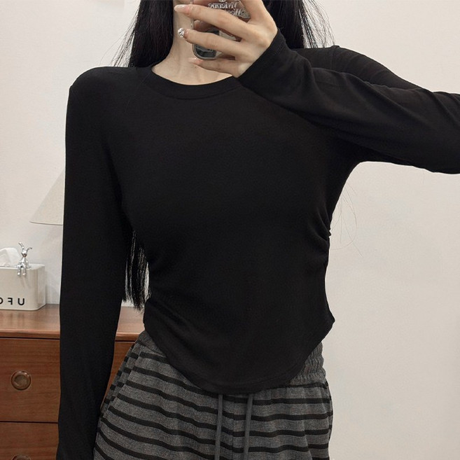 돌아라 슬림 여성 라운드 패션 긴팔 티셔츠