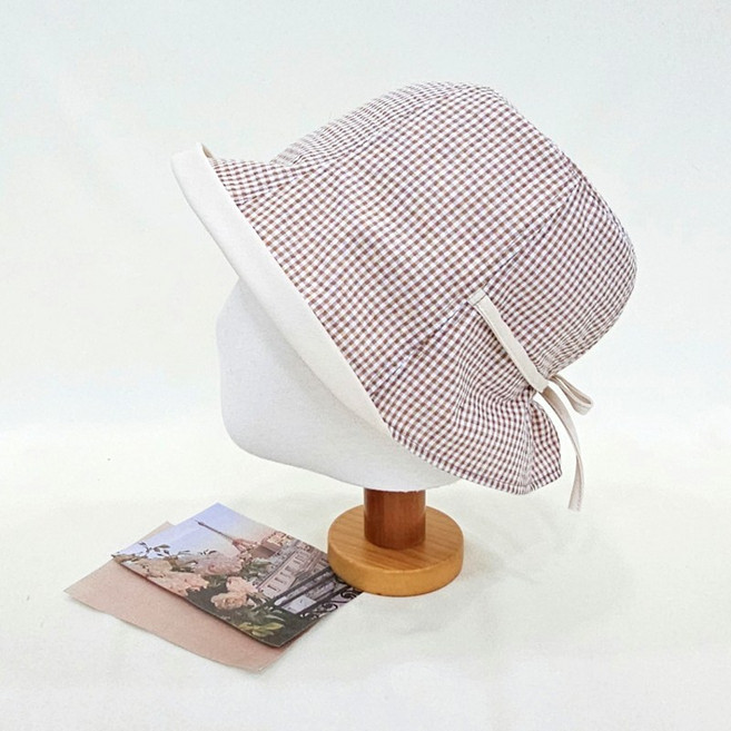 컴팩트 리본 체크 여성 미시 봄 여름 벙거지 모자 버킷햇