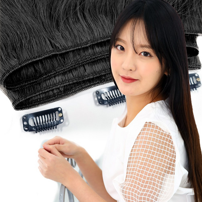 프리티레이디 인모 똑딱이 헤어피스 / 똑딱핀 2종(2핀/3핀 택1) / 2겹으로 겹쳐서 제작해 풍성한 헤어피스, 2핀x2겹(40cm), 1개, #1