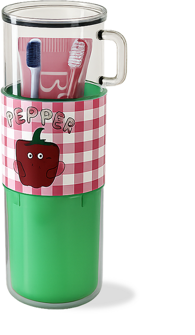 휴대용 여행용 칫솔통 양치컵 투명 칫솔 치약 케이스, 1개, 체크레드