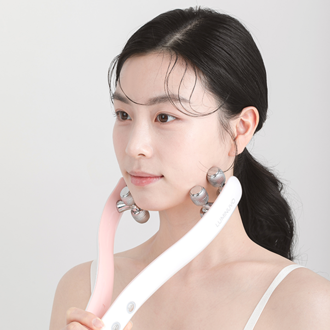 루미누보 EMS 페이스롤러 마사지기, 핑크화이트