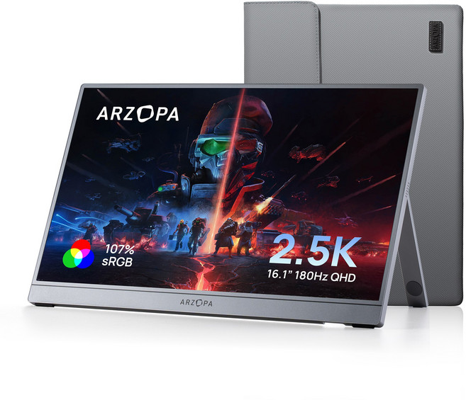 ARZOPA 아르조파 16.1인치 180Hz QHD 2.5K 100%sRGB IPS 휴대용 게이밍 모니터 노트북 맥북 PS5 스위치용, Z3FC, 40.92cm