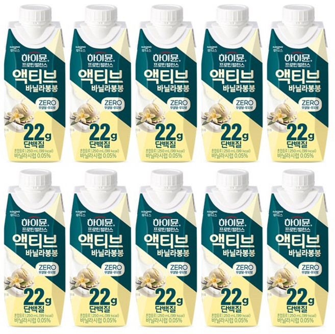 하이뮨 프로틴 밸런스 액티브 22g 바닐라봉봉 ZERO, 10개, 250ml