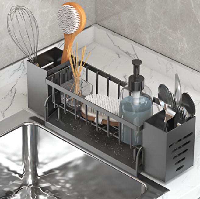 수수리빙 자동물빠짐 수세미건조대 세제통 정리함, 그레이, 1개