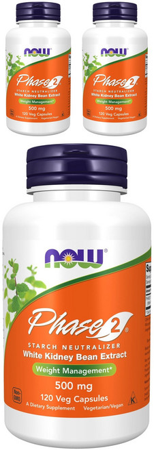NOW Foods Phase 2白腎豆萃取物素食膠囊, 120顆, 3罐