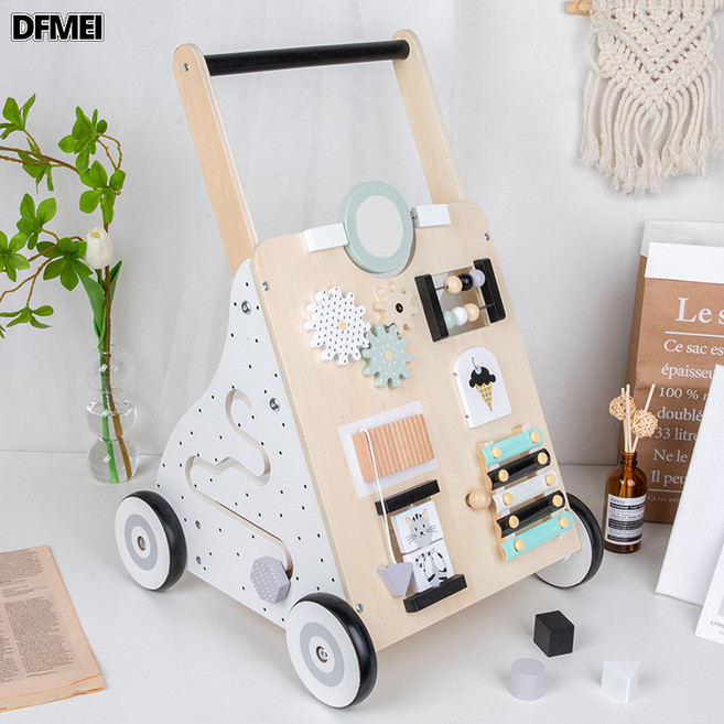DFMEI 木質多功能學步車形狀配對手推車玩具幼兒0一2歲防側翻助步車, 1個, 學步車(白):1/套