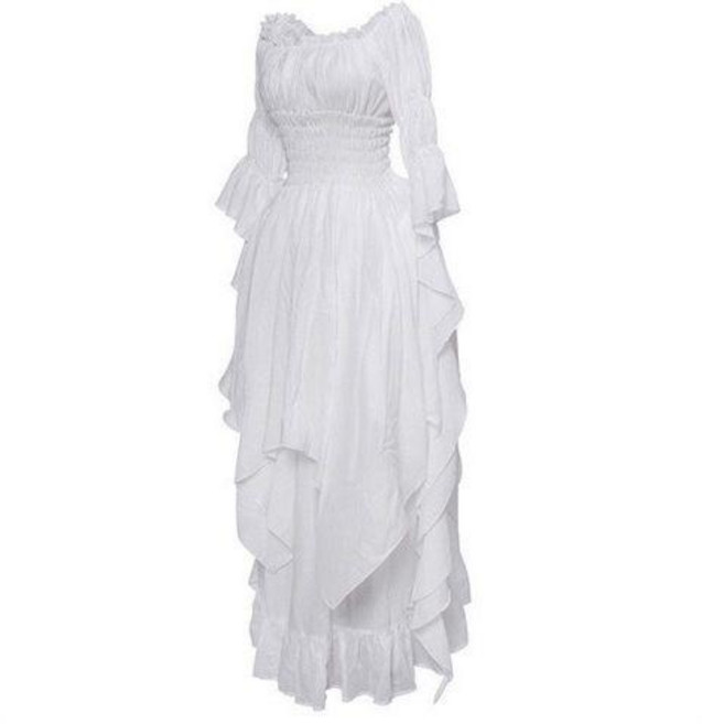 蕾絲連衣裙 喇叭袖 華麗復古哥特式禮服, 白色,4XL, 白色