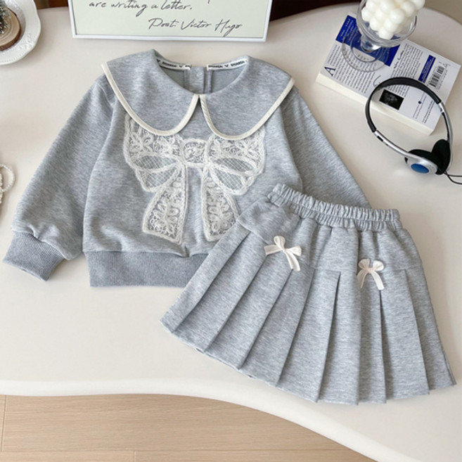 [더사랑이] 밀카라리본상하복 키즈 아동복 유아 상하복 상의+하의 세트 여아상하복세트 등원룩 나들이룩 치마상하복