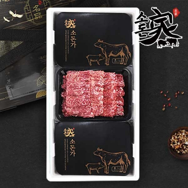 [G][소돈가] 1++ 투뿔한우 구이모듬 선물세트(400gx3)1.2kg, 1세트