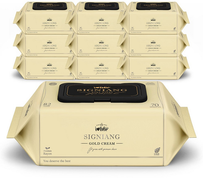 아이러브베베 시그니앙 82g 골드크림 70매 10팩 캡형 아기물티슈, 10개