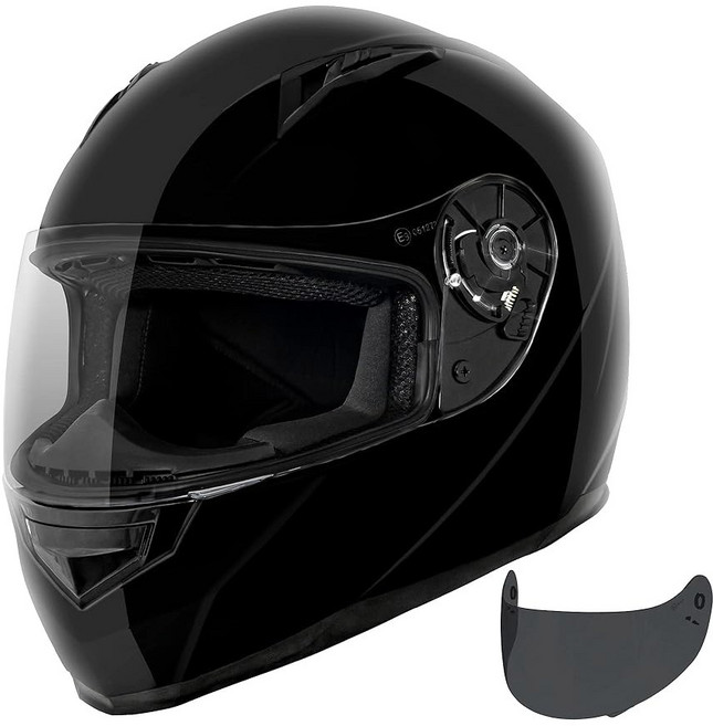 추가 틴티드 바이저가 있는 VCAN VX 경량 풀페이스 모터사이클 스트리트 자전거 헬멧 쿨맥스 테크놀로지 및 준비 완료 DOT 승인 완료, Gloss Black, Large