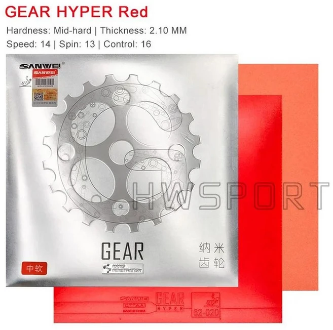 탁구 장비 SANWEI 기어 HYPER 고무 시트 반 점착성 고무 사전 조정 중간 케이크 스폰지 포함, Red Mid-hard, 1개 - 쿠팡
