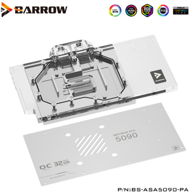 ASUS ROG ASTRAL LC RTX5090 D O32G/32G 게이밍 그래픽 카드 쿨러백플레이트 포함용 Barrow GPU 워터 블럭 BS-ASA5090-PA, Sync Motherboard, White Backplate, [01] White Backplate