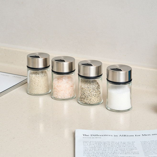 모던하우스 양조절이 쉬운 스텐 뚜껑 미니 유리 양념병 70ml 4P세트 KC0725022, 상세설명참조, 1개