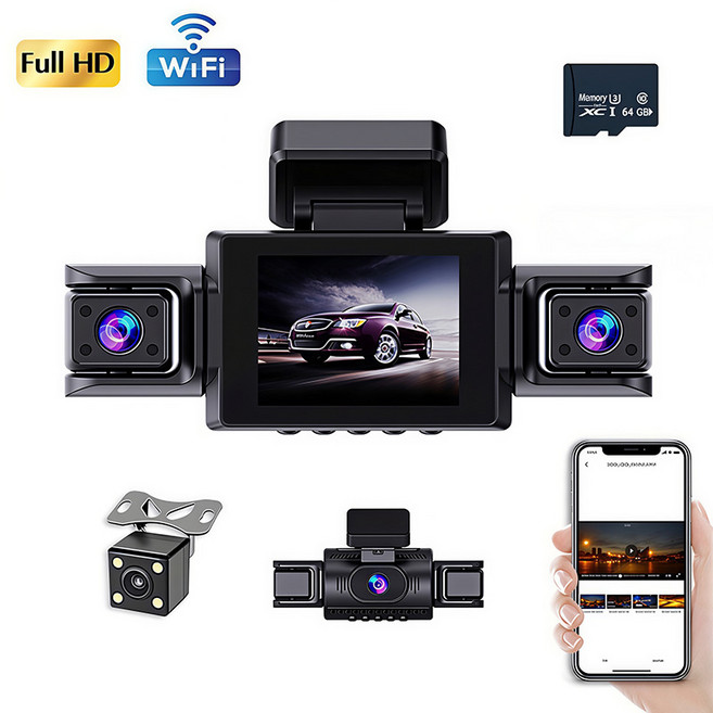 4채널 블랙박스 FHD 차량용 블랙박스 WiFi 스마트폰 연동지원, 64G