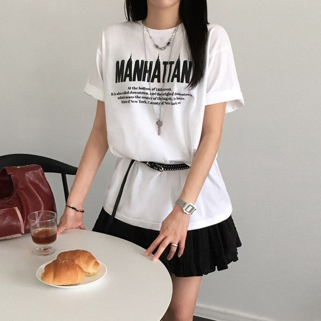 티데일리 남녀공용 맨해튼 프린팅 오버핏 17수 빅사이즈 라운드 반팔 티셔츠