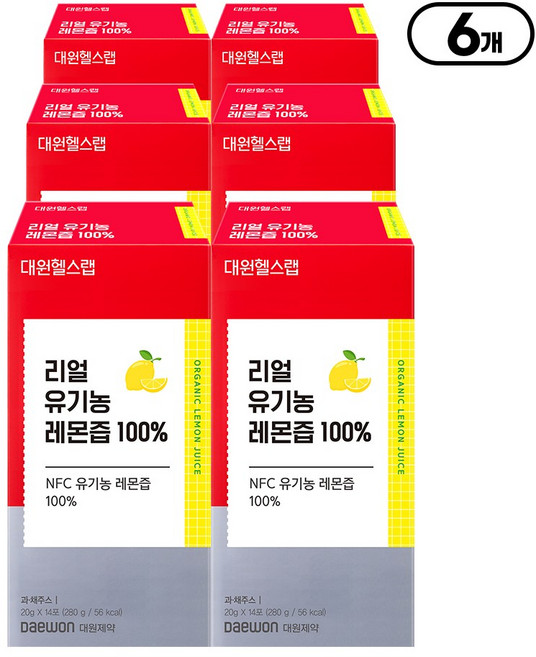 [본사직영] 대원제약 대원헬스 리얼 유기농 레몬즙 100%, 280g, 6개