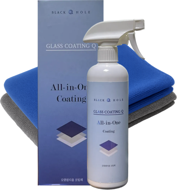 블랙홀 글라스 코팅큐 500ml 초극세사 타월 2장 유리막 발수코팅제 물때 세정, 1개