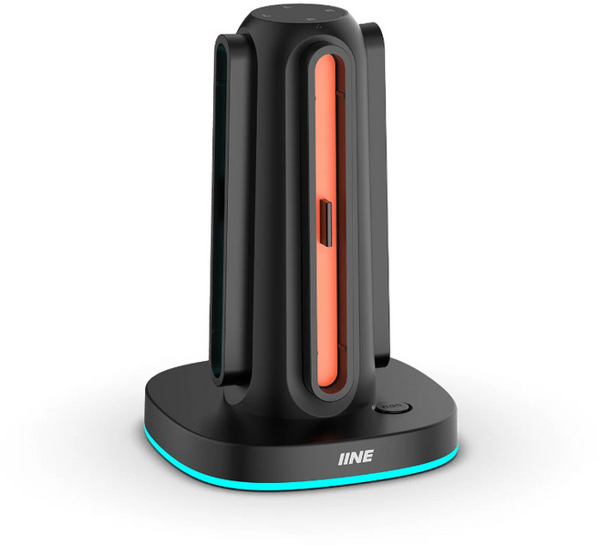 IINE Nintendo Switch Joy-Con Pro手把四合一充電底座 可調光RGB燈效 雙Joy-Con雙Pro手把同時充電, 黑, 1個, L1145