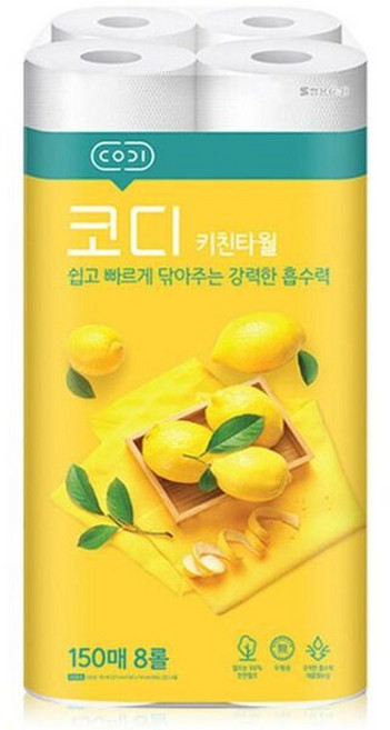 코디 키친타올150매 8롤용품 주방 롤타올 위생 행주 기름 일회용 티슈, 150매, 8개