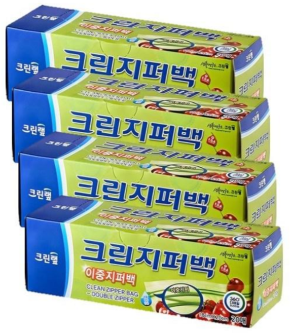 크린랩 크린 이중 지퍼백 소 18cmX20cm, 4개