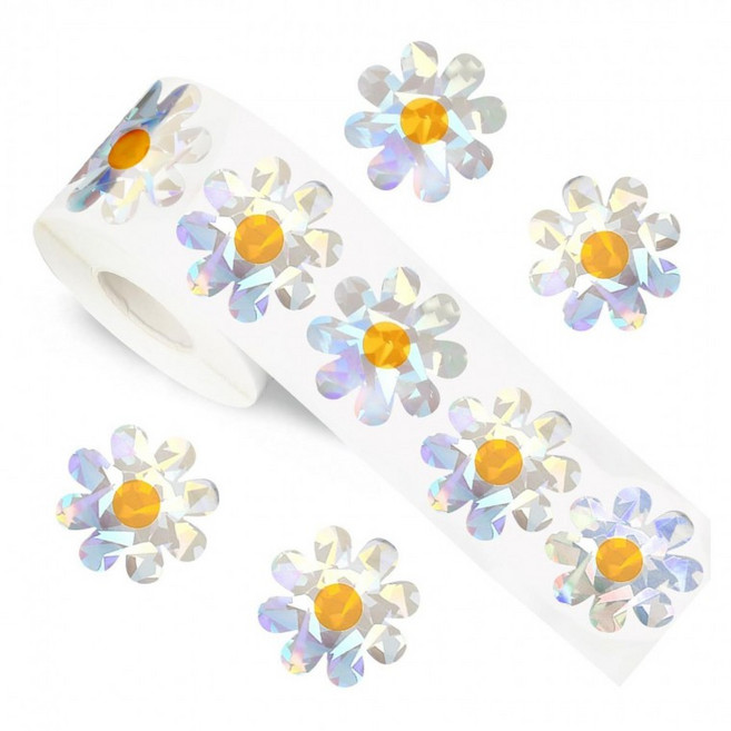 스노벨 반짝이 데이지 꽃 스티커 3.8cm, 1개, 혼합(S768) 500매