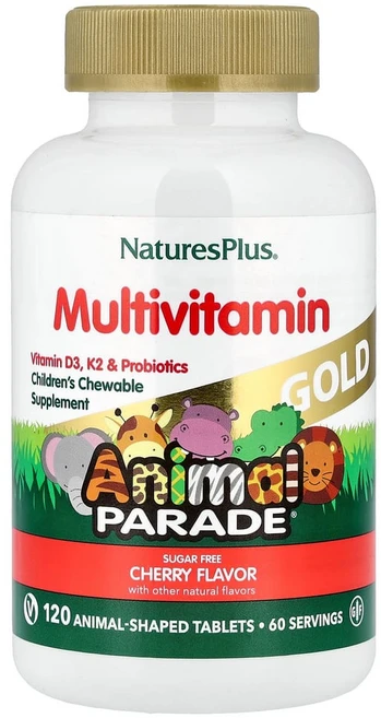 네이처플러스 애니멀퍼레이드 어린이 멀티비타민 츄어블 동물모양 포도 오렌지 체리 120정, 1개 - 쿠팡
