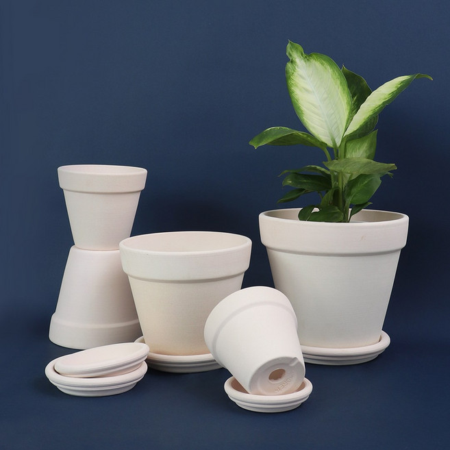 마이플랜트 크림 화이트 토분, 화분+받침세트, 1개, 크림화이트