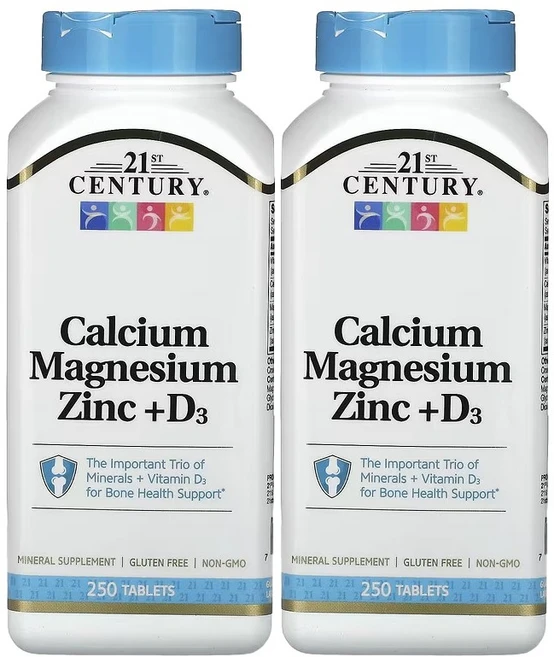 21세기센트리 탄산 칼슘 마그네슘 아연 비타민 D3 콜레칼시페롤 250정 2통, 2개 - 쿠팡