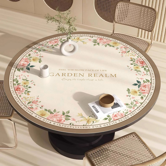 대형 실리콘 매트 원형 테이블보 테이블 가죽 방수 식탁매트 식탁보 식탁, 1개, 70cm, 70cm × 핑크 플로럴 × 1개