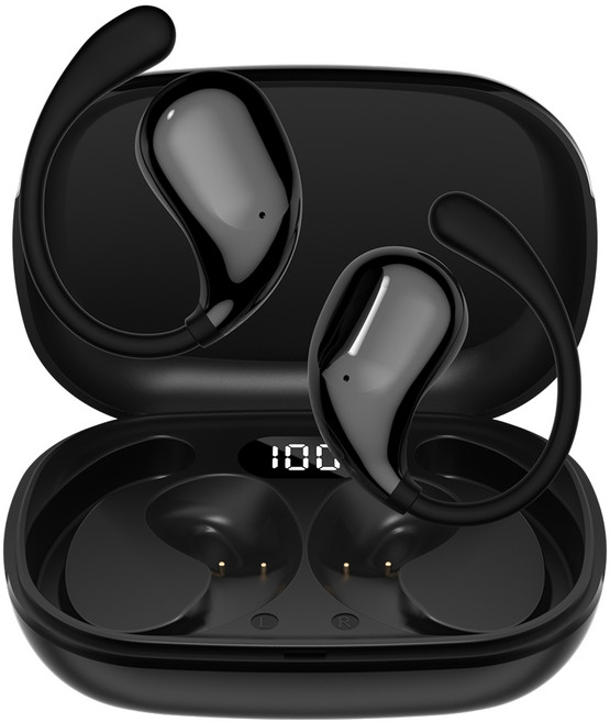 귀걸이형 무선 블루투스 이어폰 R3 오픈형 노이즈캔슬링 고음질, 블랙