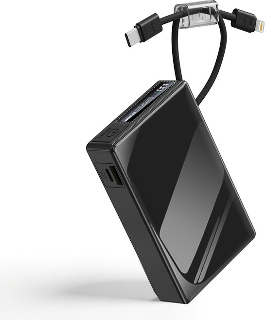 TENCII 대용량 보조배터리 20000mAh 고속충전 C타입 일체형 케이블 휴대용 미니 PD 22.5W QC 3.0, 블랙