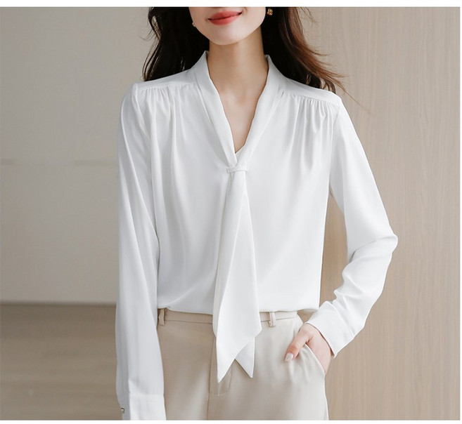 나열샵 NQ-453 여성 쉬폰 오피스 정장 루즈핏 타이 블라우스