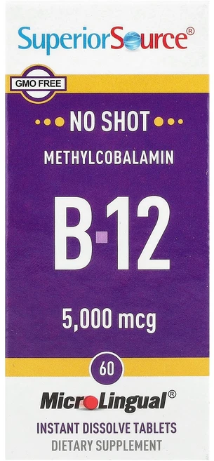 Superior Source 슈페리어 소스 메틸코발라민 B-12 5 000 mcg 60 태블릿 영양제 건강보조식품, 1개, 60정 - 쿠팡