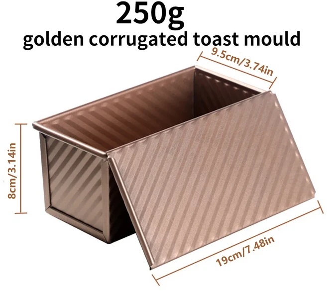 250g/450g/750g/900g/1000g 토스트 몰드 알루미늄 합금 비 스틱 코팅 빵 로프 팬 케이크 뚜껑 Bakeware, 01 Golden ripple 250g