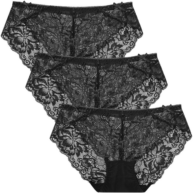 아이엠속옷 리본 레이스 팬티 3P 부드러운 섹시 망사 삼각팬티