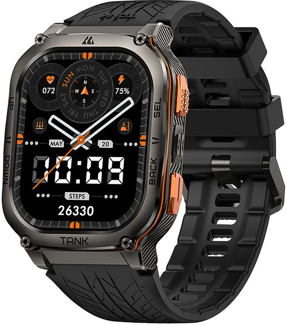 2025년형 KOSPET TANK M3 Ultra GPS 스마트워치 남성용 방수 5ATM AMOLED AOD 480mAh 디지털 블루투스 통화 기능, Black, 4.978cm, GPS + 블루투스